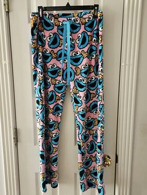 Cookie Monster Sesame Street Plush Lounge Pants, Sz L, Great Condition